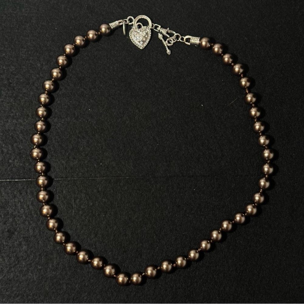 Jewel Kade Brown Pearl Necklace with Silver Heart Clasp